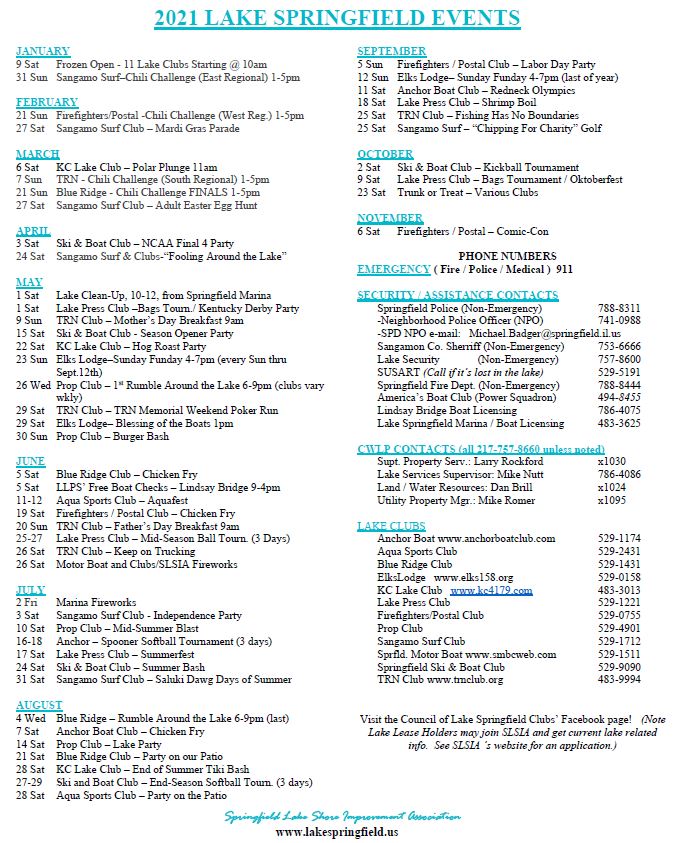 Lake Springfield Schedule of Events