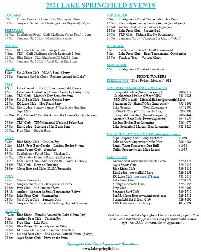 Lake Springfield Schedule Of Events