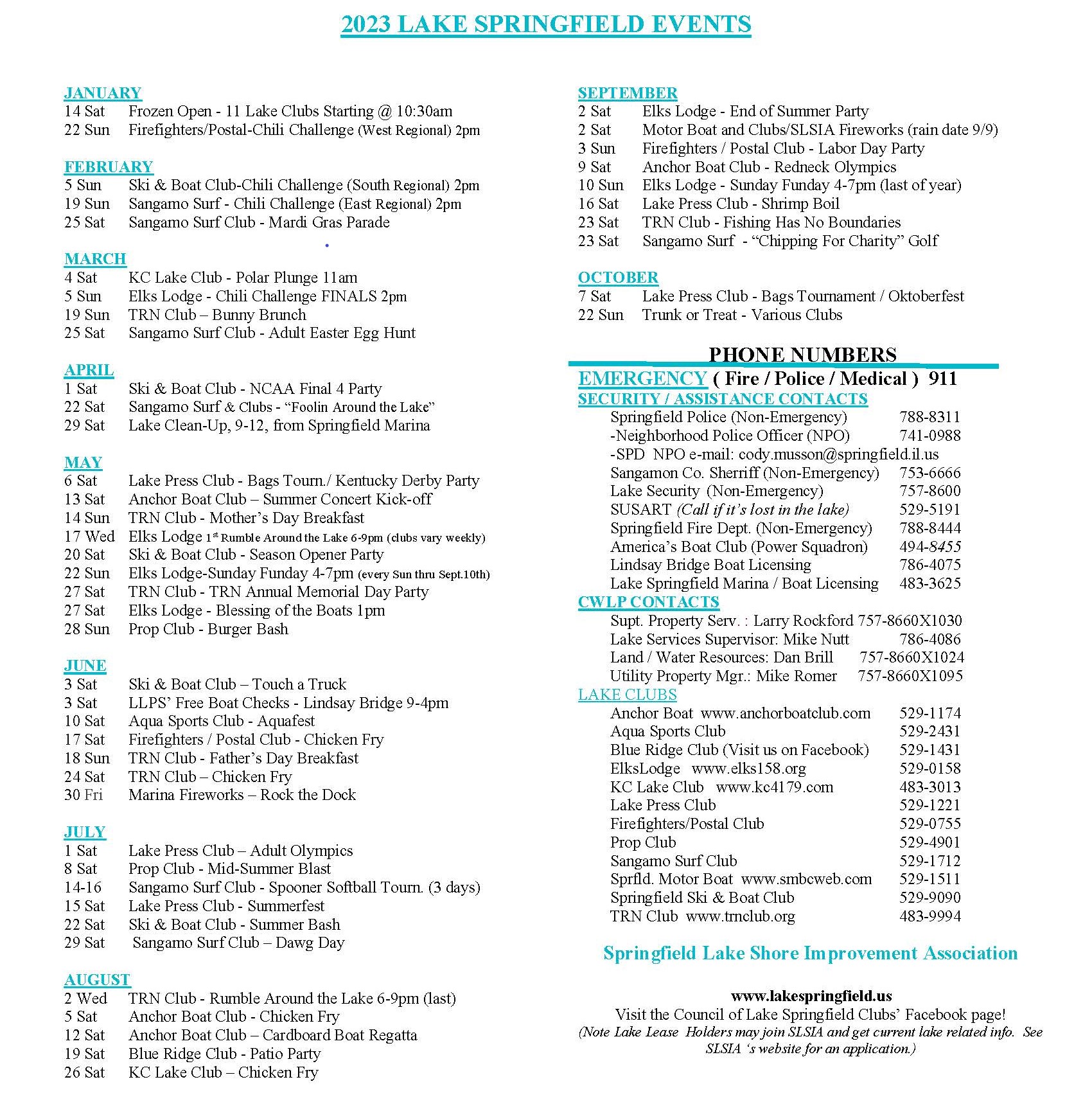 Lake Springfield Schedule of Events – Lake Springfield Association